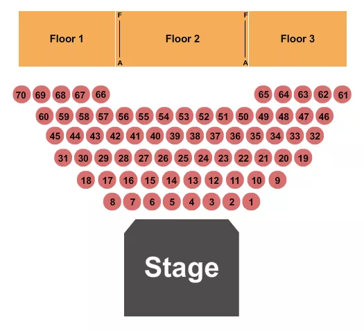 Endstage Tables Seating Chart at Sam's Town Live!. The chart shows the main floor/stage with seating options surrounding it, which are color coded