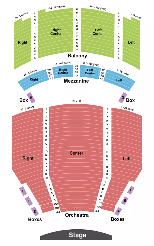 seating chart for Santander Performing Arts Center - Endstage w/ Mezz - eventticketscenter.com