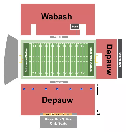 Bell Classic Seating Chart at Scheumann Stadium. The chart shows the main floor/stage with seating options surrounding it, which are color coded