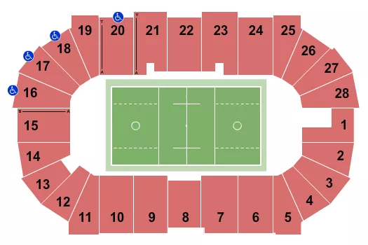 Lacrosse Seating Chart at Scotiabank Centre. The chart shows the main floor/stage with seating options surrounding it, which are color coded