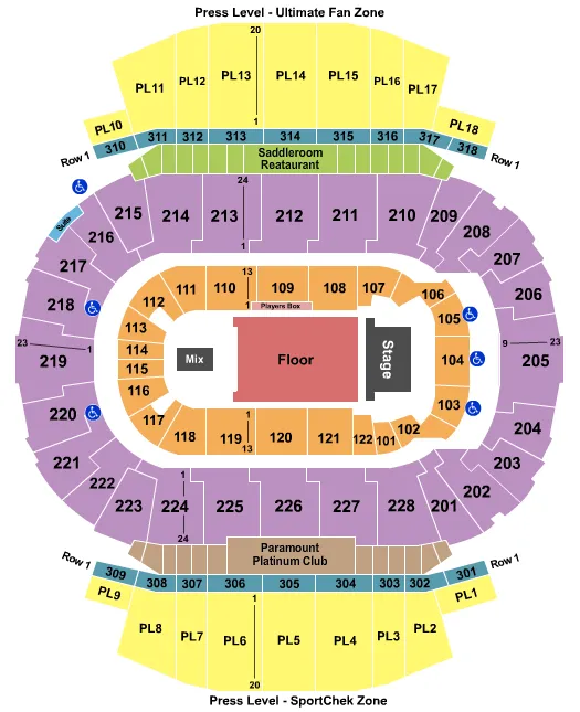 seating chart for Scotiabank Saddledome - Bryan Adams - eventticketscenter.com