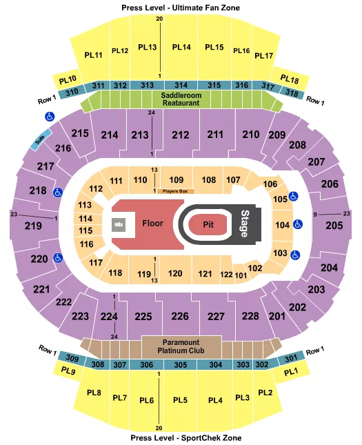 seating chart for Scotiabank Saddledome - Kane Brown - eventticketscenter.com