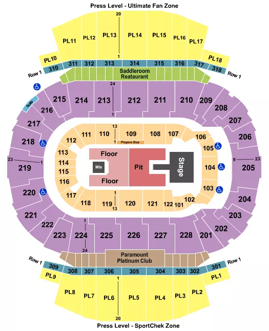 seating chart for Scotiabank Saddledome - Luke Bryan - eventticketscenter.com