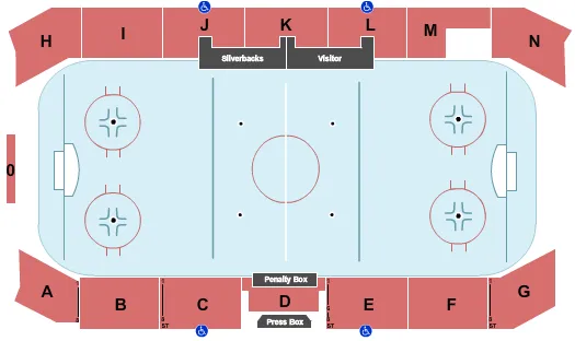 Hockey Seating Chart at Rogers Rink. The chart shows the main floor/stage with seating options surrounding it, which are color coded