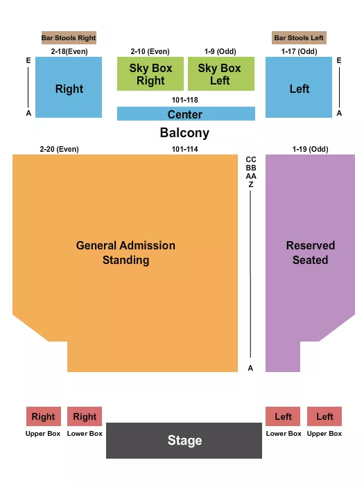seating chart for Sherman Theater - Endstage - GA & RSV Floor - eventticketscenter.com