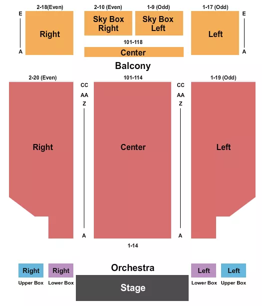 seating chart for Sherman Theater - Endstage 2 - eventticketscenter.com