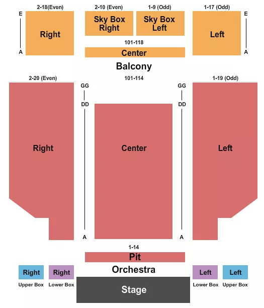 seating chart for Sherman Theater - Endstage 3 - eventticketscenter.com