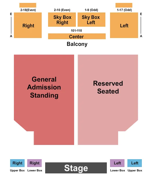 seating chart for Sherman Theater - Half Res/Half GA Stand - eventticketscenter.com