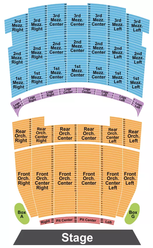Endstage 2 Seating Chart at Shrine Auditorium. The chart shows the main floor/stage with seating options surrounding it, which are color coded