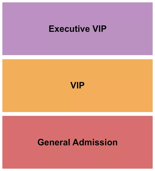 GA/VIP/Exec VIP Seating Chart at Site MusiquArt Site. The chart shows the main floor/stage with seating options surrounding it, which are color coded