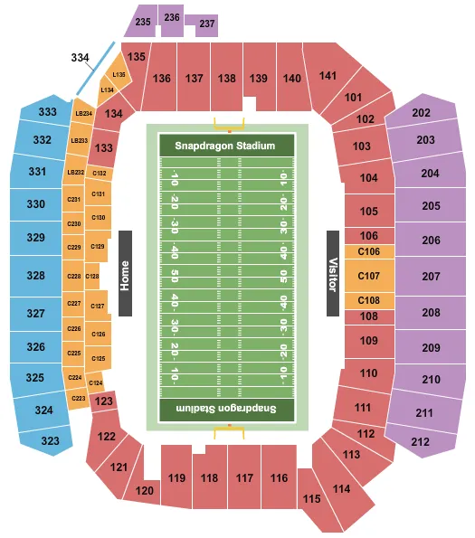 seating chart for Snapdragon Stadium - Football - eventticketscenter.com