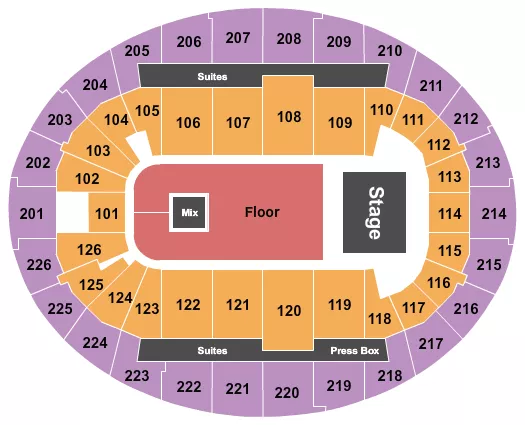 seating chart for SNHU Arena - End Stage -- GA Floor - eventticketscenter.com