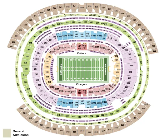 seating chart for SoFi Stadium - Football Rows - Chargers - eventticketscenter.com