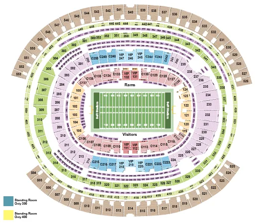 seating chart for SoFi Stadium - Football Rows - Rams - eventticketscenter.com