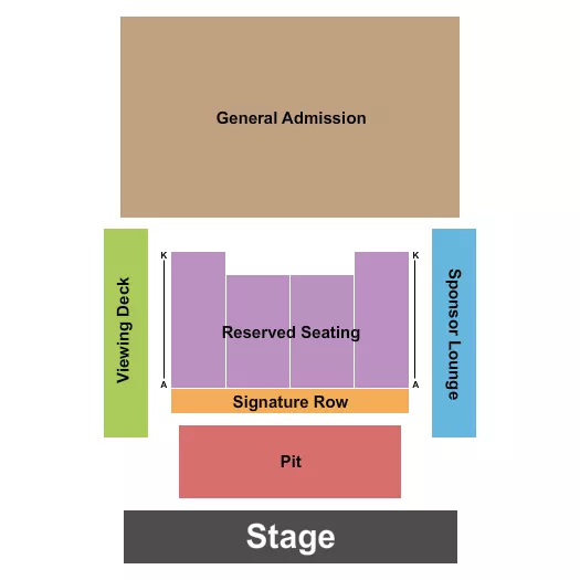 Country Summer 2 Seating Chart at Sonoma County Fairgrounds. The chart shows the main floor/stage with seating options surrounding it, which are color coded