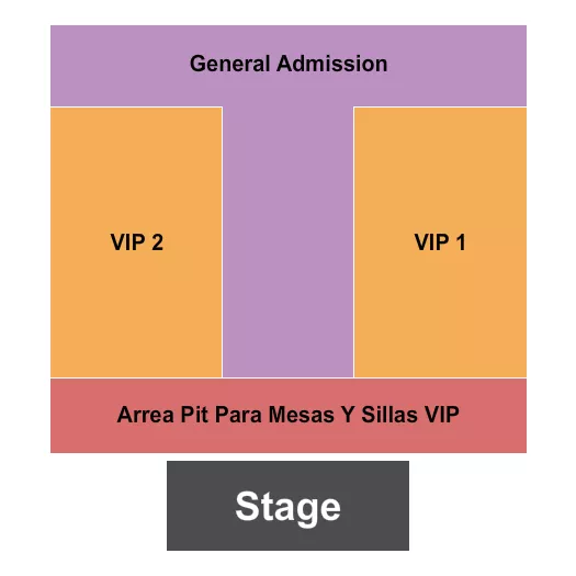 GA/VIP 2 Seating Chart at South Florida Fairgrounds. The chart shows the main floor/stage with seating options surrounding it, which are color coded