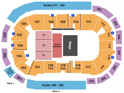 seating chart for South Okanagan Events Centre - Halfhouse GA floor 3 - eventticketscenter.com