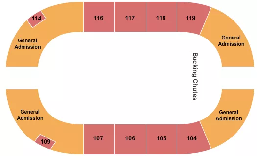 Bull Riding Seating Chart at Arena at South Point Hotel And Casino. The chart shows the main floor/stage with seating options surrounding it, which are color coded