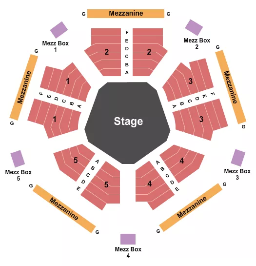 Center Stage 2 Seating Chart at Dorota & Kevin Kilstrom Theatre. The chart shows the main floor/stage with seating options surrounding it, which are color coded