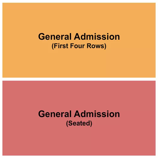 GA & First 4 Rows Seating Chart at Spanish Ballroom at McMenamins Elks Temple. The chart shows the main floor/stage with seating options surrounding it, which are color coded