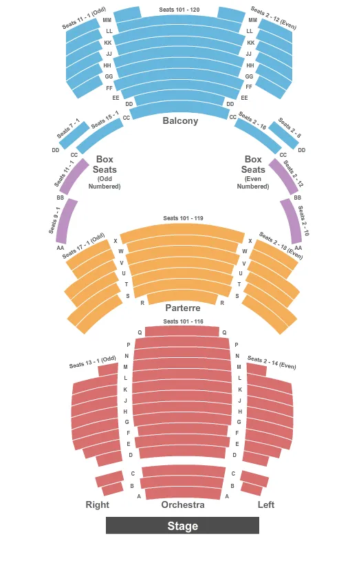 seating chart for Stage One at Harris Center for the Arts - End Stage - eventticketscenter.com