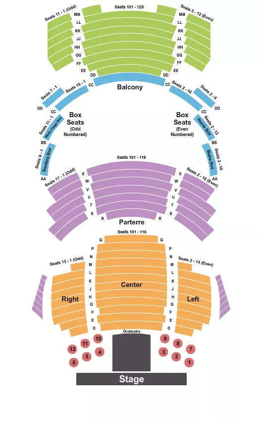 seating chart for Stage One at Harris Center for the Arts - Endstage w/ Cabaret Tables - eventticketscenter.com