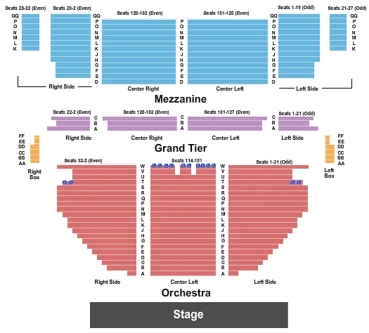seating chart for Stamford Center For The Arts - Palace Theatre - Endstage - No Pit - eventticketscenter.com