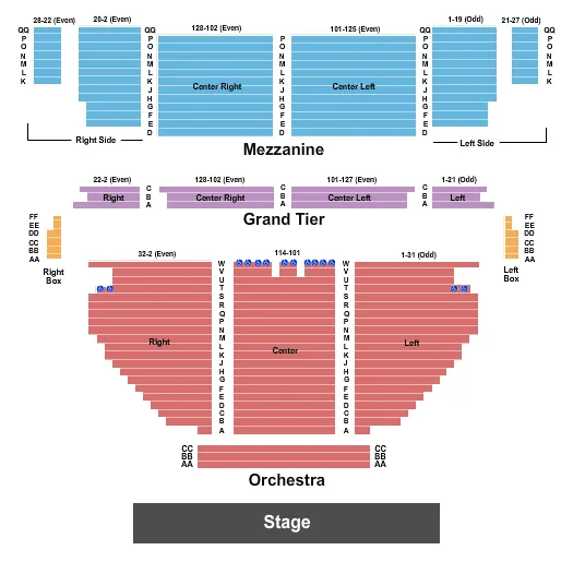 seating chart for Stamford Center For The Arts - Palace Theatre - Endstage Pit - eventticketscenter.com