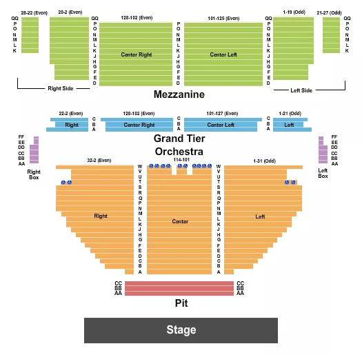 seating chart for Stamford Center For The Arts - Palace Theatre - Endstage Pit - eventticketscenter.com