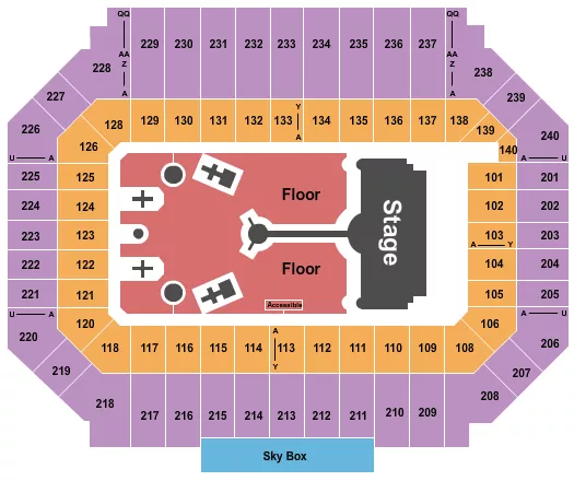 Coldplay Seating Chart at Stanford Stadium. The chart shows the main floor/stage with seating options surrounding it, which are color coded