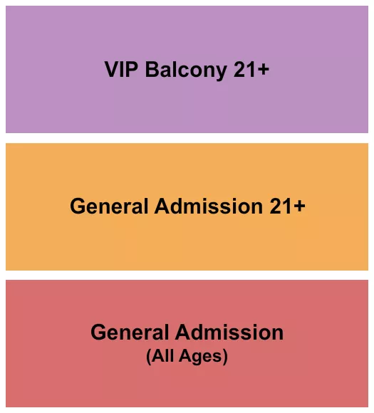 GA/GA&VIP +21 Seating Chart at Star Theater. The chart shows the main floor/stage with seating options surrounding it, which are color coded