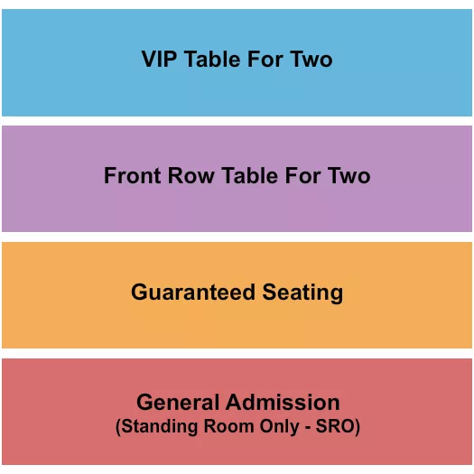 GA/Table/VIP Seating Chart at Star Theater. The chart shows the main floor/stage with seating options surrounding it, which are color coded