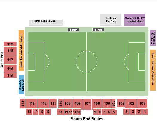 Soccer 3 Seating Chart at Starlight Stadium. The chart shows the main floor/stage with seating options surrounding it, which are color coded