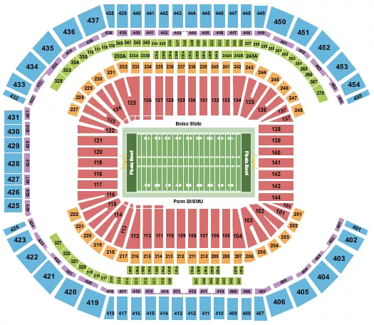 Football - Fiesta Bowl Seating Chart at State Farm Stadium. The chart shows the main floor/stage with seating options surrounding it, which are color coded