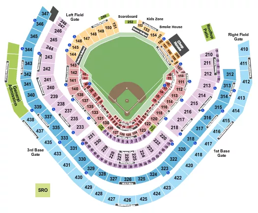 Baseball 2 Seating Chart at Truist Park. The chart shows the main floor/stage with seating options surrounding it, which are color coded