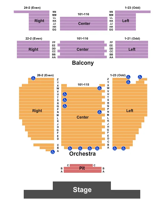 seating chart for Sunrise Theatre - FL - Endstage Pit - eventticketscenter.com