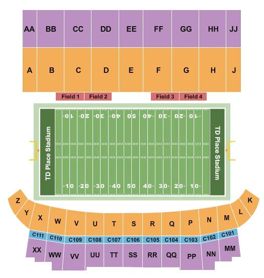 seating chart for TD Place Stadium - Football - eventticketscenter.com