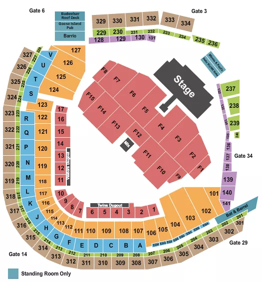 seating chart for Target Field - Tim McGraw - eventticketscenter.com