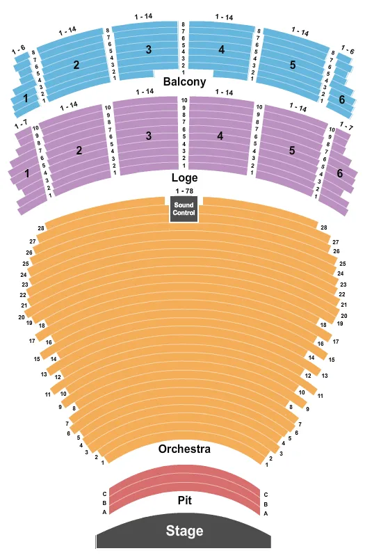 seating chart for Terrace Theater at Long Beach Convention Center - End Stage - eventticketscenter.com