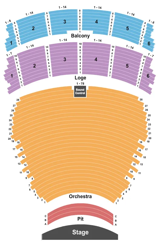 seating chart for Terrace Theater at Long Beach Convention Center - End Stage Pit - eventticketscenter.com