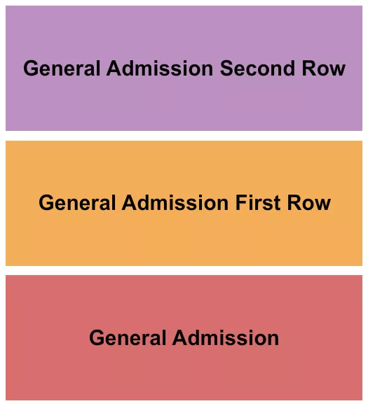 GA/GA First Row/GA Second Row Seating Chart at The Basement East. The chart shows the main floor/stage with seating options surrounding it, which are color coded