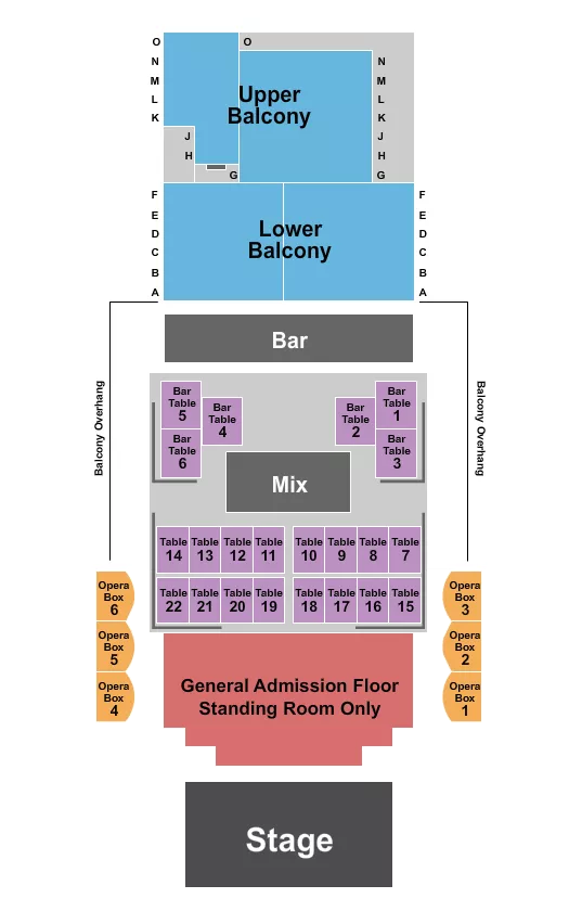 seating chart for The Blue Note - MO - Endstage Tables GA Floor 2 - eventticketscenter.com