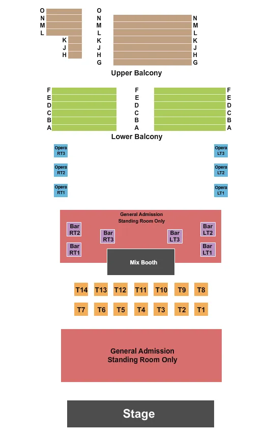 seating chart for The Blue Note - MO - Endstage GA And  Tables - eventticketscenter.com