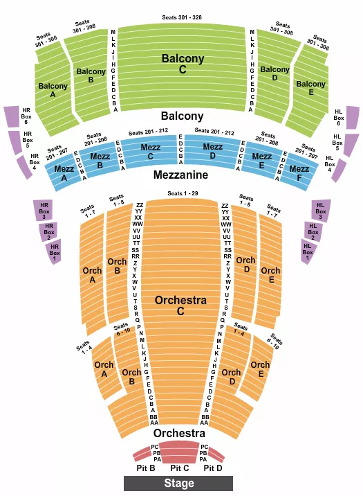 seating chart for The Buell Theatre - Endstage - eventticketscenter.com