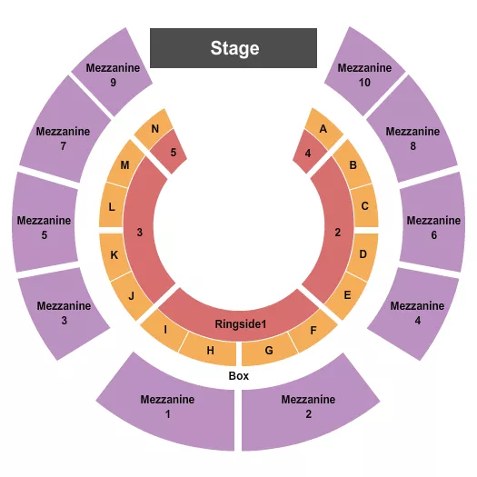 Circus 3 Seating Chart at The Circus Arts Conservatory. The chart shows the main floor/stage with seating options surrounding it, which are color coded