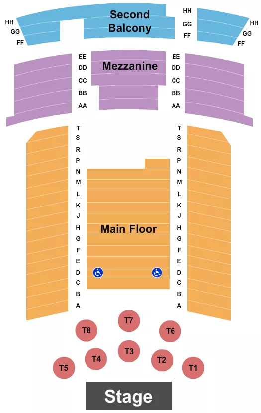 seating chart for The Ellen Theatre - End Stage Tables - eventticketscenter.com