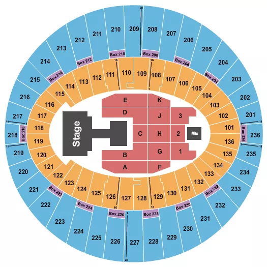 Aespa Seating Chart at The Kia Forum. The chart shows the main floor/stage with seating options surrounding it, which are color coded