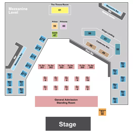 seating chart for The King of Clubs - Columbus - Endstage SRO/Tables - eventticketscenter.com