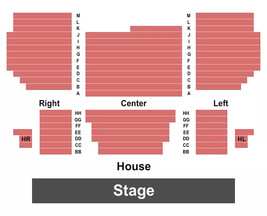 End Stage Seating Chart at The Loeb Drama Center At American Repertory Theatre. The chart shows the main floor/stage with seating options surrounding it, which are color coded