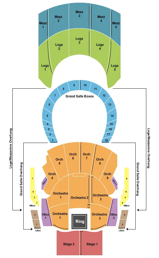 Boxing Seating Chart at The Met. The chart shows the main floor/stage with seating options surrounding it, which are color coded